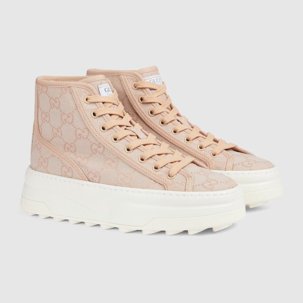 NIB Gucci Tennis 1977 pink GG Canvas platform High-Top Sneakers IT 39.5 US 9.5